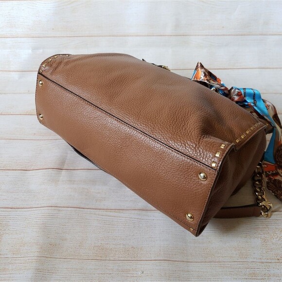 Michael Kors Leather Satchel Crossbody Handbag Pebbled Gold Tone Chain Hardware - Picture 11 of 16